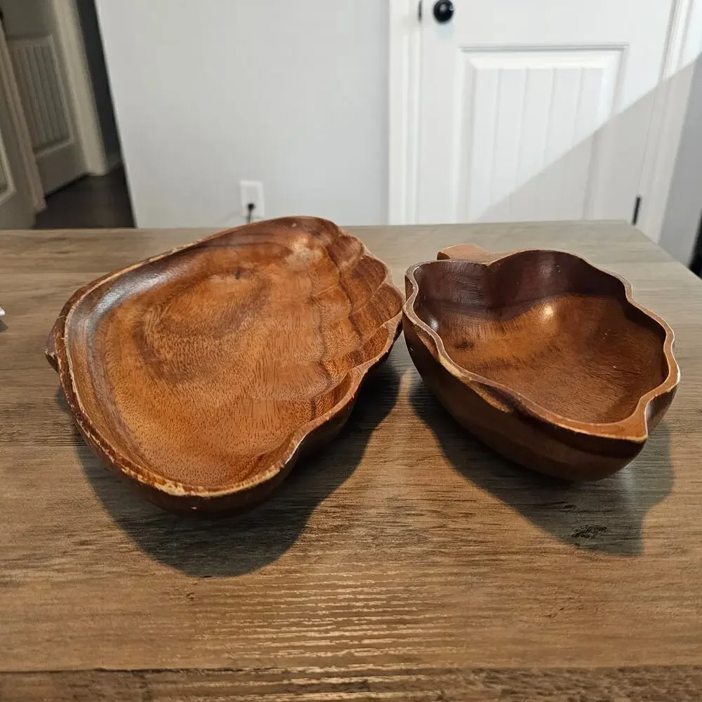 Vintage Monkey Pod Serving Dishes 2 Set Brown Hawaii Philippines Home Decor Boho